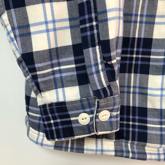 L.L.Bean blue and white plaid fleece lined shacket size S oversized - Picture 8 of 9